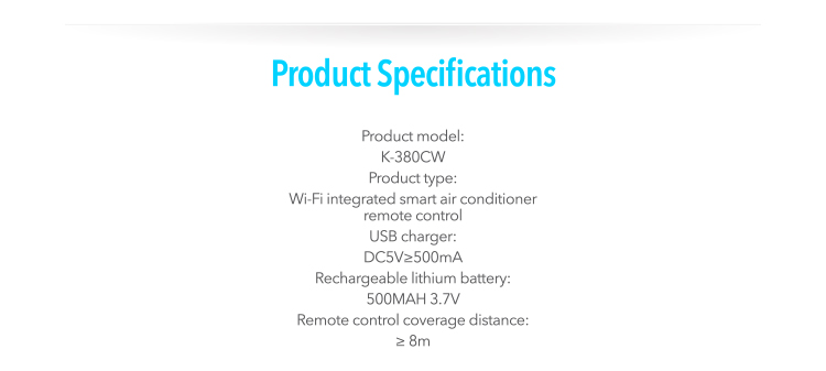 K-380EW-Wi-Fi Smart Universal Air Conditioner Remote Control with Torch,  LCD backlight and Free APP- CHUNGHOP.COM